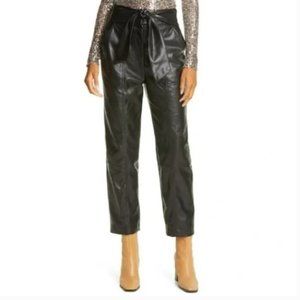 Joie High-Waisted Faux Leather Straight Leg Pants Tie Bow Belt - Black/Medium